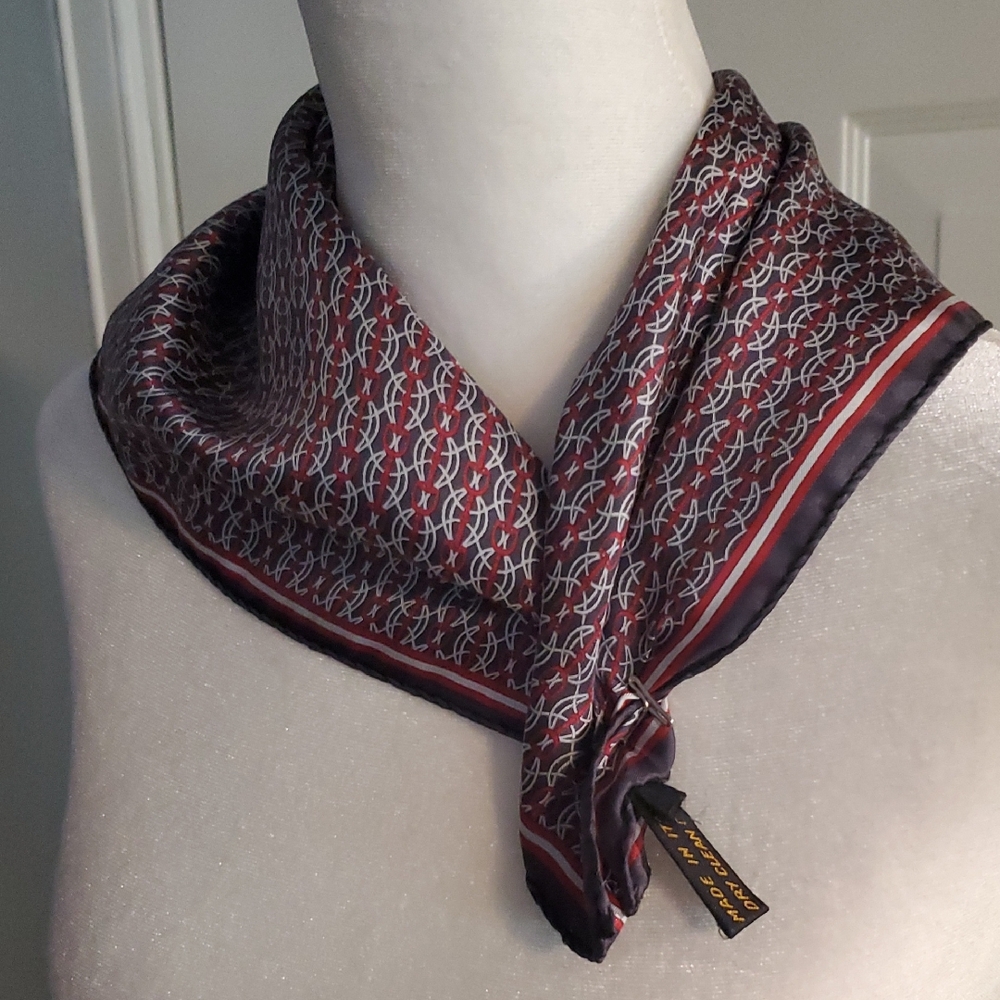 Elegant Burgundy and Black Designer Scarf 100% Silk By Ashear